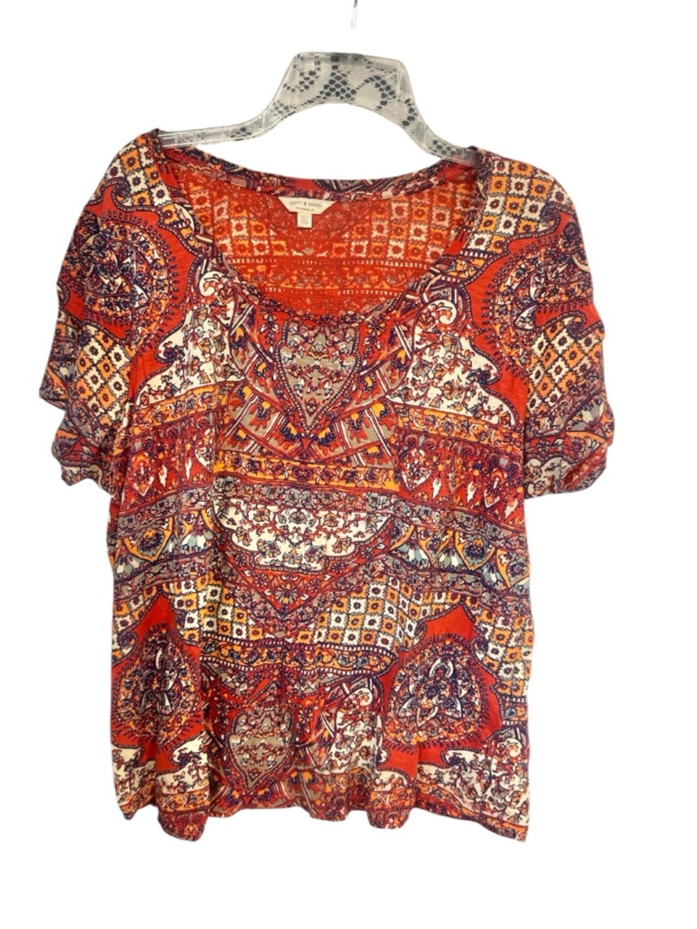 Lucky Brand Persian Carpet Tee 1X Boho Chic Colorful Office Festival Scoop Neck